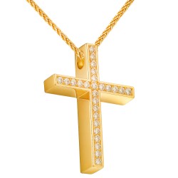 Χρυσός μασίφ σταυρός βάπτισης αρραβώνα Κ14 με αλυσίδα